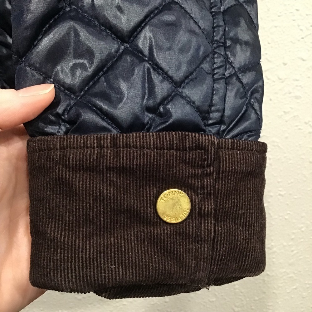 Tommy Hilfiger Navy Quilted Barn Jacket Womens S Corduroy Trim Chore Coat Preppy - Picture 3 of 8